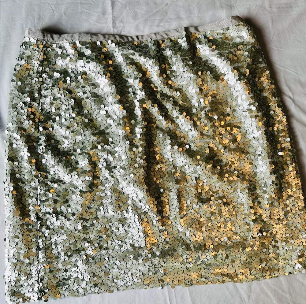 J.Crew Gold Sequin Mini Skirt Holiday Party Glam NYE Sparkle Statement Skirt